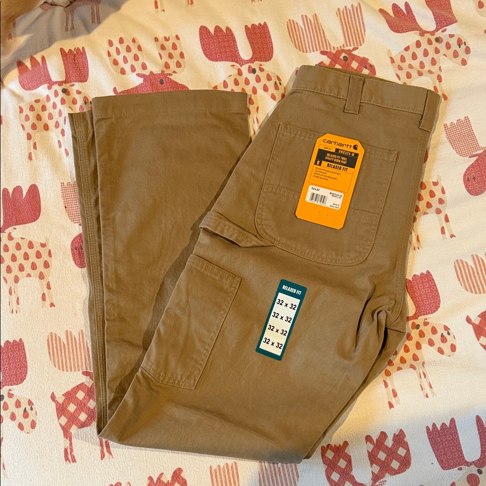 Men’s 32x32 Carhartt Men's Khaki Relaxed Utility Work Twill Brown Cargo Pants